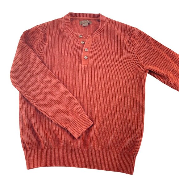 G.H. Bass & Co. Mens Rust Orange Ribbed Henley Sweater size medium 100% Cotton - Picture 1 of 4